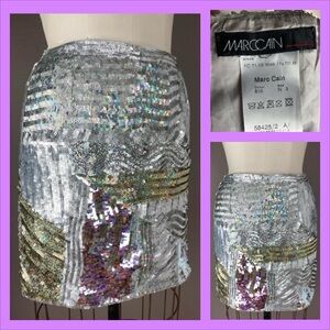 Marc Cain Silver and Gold Sequined Mini Skirt - Size 6